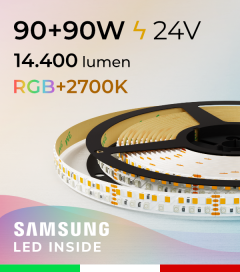 Striscia LED RGBW "Elegance” - 5 Metri - 90W + 90W - 270 LED/m - SMD2835 e SMD2835 Samsung CRI90 - RGB + Luce Calda 2700K