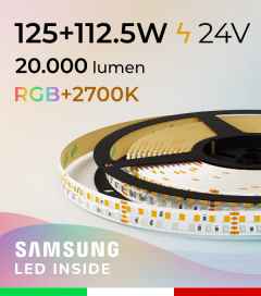 Striscia LED RGBW  “Luxury RGBW” - 5 Metri - 125W + 112,5W - 270 LED/m - SMD2835 e SMD2835 Samsung CRI90 - RGB + Luce Calda 2700K