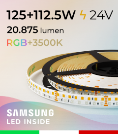 Striscia LED RGBW  “Luxury RGBW” - 5 Metri - 125W + 112,5W - 270 LED/m - SMD2835 e SMD2835 Samsung CRI90 - RGB + Bianco Caldo 3500K