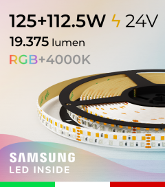 Striscia LED RGBW  “Luxury RGBW” - 5 Metri - 125W + 112,5W - 270 LED/m - SMD2835 e SMD2835 Samsung CRI90 - RGB + Bianco Naturale 4000K