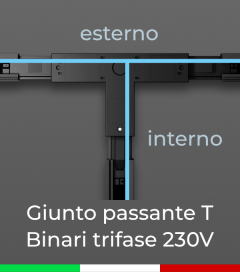 Giunto a T - Polarità interna-esterna per Binario Trifase 230V - Colore Bianco o Nero