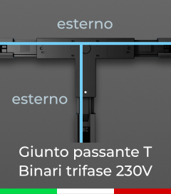 Giunto a T - Polarità esterna-esterna per Binario Trifase 230V - Colore Bianco o Nero