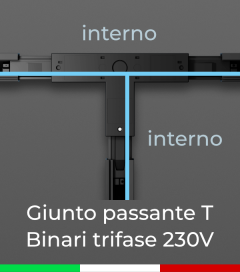 Giunto a T - Polarità interna-interna per Binario Trifase 230V - Colore Bianco o Nero