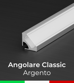 Profilo in Alluminio angolare a 45° Design Classic per Strisce LED - per velette in cartongesso - Anodizzato ARGENTO