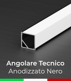 Profilo in alluminio angolare 45° Design Tecnico per Strisce LED - Anodizzato Nero