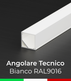 Profilo in alluminio angolare 45° Design Tecnico per Strisce LED - Verniciato BIANCO RAL9016