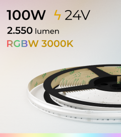 Striscia LED RGBW COB - 24V - 5 Metri - 100W - 840 LED/m - Bianco CALDO - 3000K - IP20