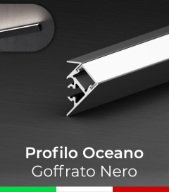 Profilo da parete con luce a 45° "Oceano" per Strisce LED  - Goffrato Nero
