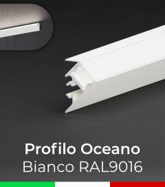 Profilo da parete con luce a 45° "Oceano" per Strisce LED - Verniciato Bianco RAL9016