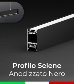 Profilo in Alluminio da Sospensione "Selene" per Strisce LED - Anodizzato Nero