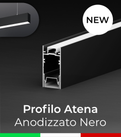 Profilo in Alluminio da Sospensione "Atena" per Strisce LED - Anodizzato Nero