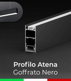 Profilo in Alluminio da Sospensione "Atena" per Strisce LED - Goffrato Nero