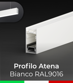SUPER OFFERTA: Profilo in Alluminio da Sospensione "Atena" per Strisce LED - Verniciato Bianco RAL9016 - 1 metro - Copertura Opale