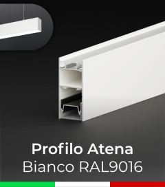 Profilo in Alluminio da Sospensione "Atena" per Strisce LED - Verniciato Bianco RAL9016 Goffrato