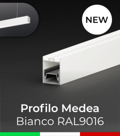 Profilo in Alluminio da Sospensione "Medea" per Strisce LED - Verniciato Bianco RAL9016