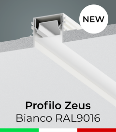 Cassaforma in Alluminio da Incasso + Profilo "Zeus" per Strisce LED - Verniciato Bianco RAL9016
