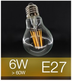 Lampadina LED Filamento E27 6W Bulbo (60W) - 2700K Bianco CALDO