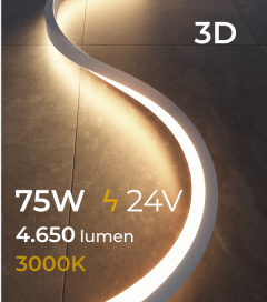 Striscia LED FLEX - 5 Metri - 75W - 3D - Bianco CALDO 3000K - IP67