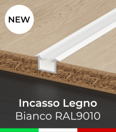 Profilo in Alluminio Piatto da Incasso Legno per Strisce LED - Verniciato BIANCO RAL9010