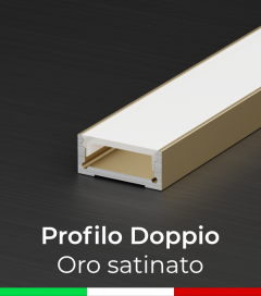 Profilo in Alluminio Piatto Doppio per Strisce LED - Copertura PIATTA -  Oro Satinato