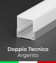 Profilo in Alluminio Piatto Doppio Strisce LED - Copertura TECNICA - Ossidato ARGENTO 
