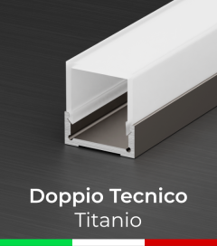 Profilo in Alluminio Piatto Doppio Strisce LED - Copertura TECNICA - Ossidato TITANIO 