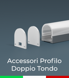Accessori per Profilo in Alluminio Doppio con Copertura Tonda - Tappi e Biadesivo