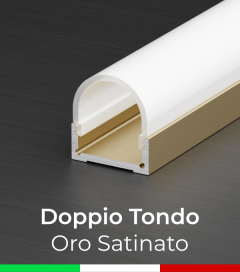 Profilo in Alluminio Piatto Doppio Strisce LED - Copertura TONDA -  Oro Satinato