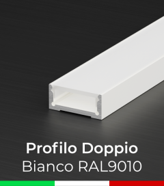 Profilo in Alluminio Piatto Doppio per Strisce LED - Copertura PIATTA - Verniciato BIANCO RAL9010 
