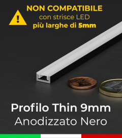Profilo in Alluminio "THIN" per Strisce LED - Anodizzato NERO