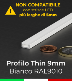 Profilo in Alluminio "THIN" per Strisce LED - Verniciato BIANCO RAL9010