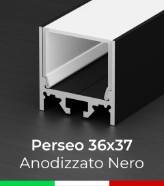 Profilo Piatto in Alluminio "Perseo" 36x37mm per Strisce LED - Anodizzato Nero 