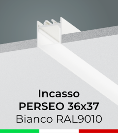 Profilo in Alluminio da Incasso "Perseo" 36x37mm per Strisce LED - Verniciato Bianco RAL9010