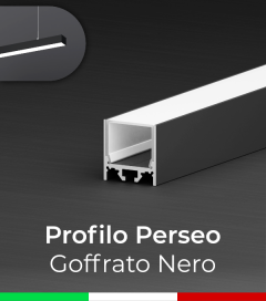Profilo in Alluminio da Sospensione "Perseo" 36x37mm per Strisce LED - Goffrato Nero