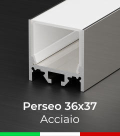 Profilo Piatto in Alluminio "Perseo" 36x37mm per Strisce LED - ACCIAIO Lucido