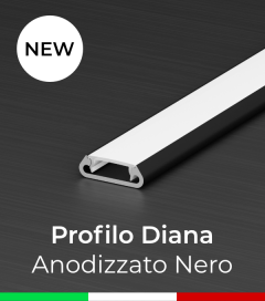Profilo in Alluminio piatto "Diana" per Strisce LED - Anodizzato Nero