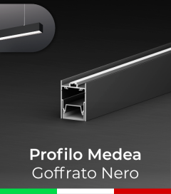 Profilo in Alluminio da Sospensione "Medea" per Strisce LED - Goffrato Nero