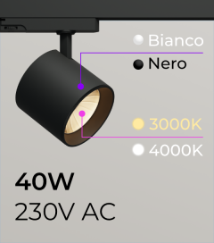 Proiettore Orientabile da Binario Trifase 230V - 40W - CRI>90