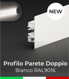 Profilo in Alluminio "Parete Doppio" per Strisce LED - Verniciato Bianco RAL9016