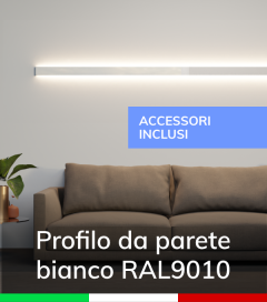Profilo in Alluminio Da Parete "Flat" per Strisce LED - ACCIAIO Lucido - KIT DI MONTAGGIO E TAPPI COMPRESI!