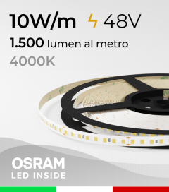 Striscia LED 48V - 10W/m -  144 LED/m SMD2835 Osram - CRI90 - Bianco NATURALE 4000K - IP20