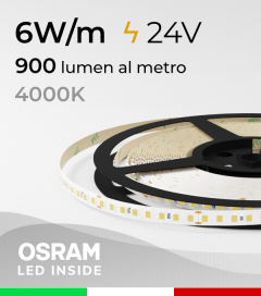 Striscia LED 48V - 6W/m -  144 LED/m SMD2835 Osram - CRI90 - Bianco NATURALE 4000K - IP20