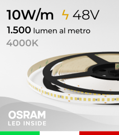 Striscia LED 48V - 10W/m -  208 LED/m SMD2835 Osram - CRI90 - Bianco NATURALE 4000K - IP20