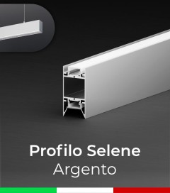 SUPER OFFERTA: Profilo in Alluminio da Sospensione "Selene" per Strisce LED - Anodizzato Argento - 1 metro - Copertura Opale