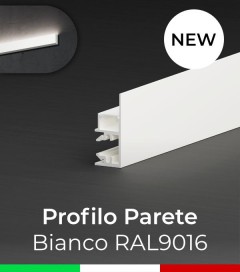 SUPER OFFERTA: Profilo in Alluminio "Parete" per Strisce LED - Verniciato Bianco RAL9016 - 1 metro - Copertura Opale