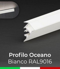 SUPER OFFERTA: Profilo da parete con luce a 45° "Oceano" per Strisce LED - Verniciato Bianco RAL9016 - 1 metro - Copertura Opale