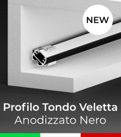 Profilo in Alluminio "Tondo Veletta" per Strisce LED - Anodizzato Nero