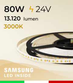 Striscia LED 2835  “LEVANTE" - 5 Metri - 80W -  144 LED/m SMD2835 Samsung - CRI90 - 3000K BIANCO CALDO