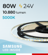 Striscia LED 2835 "THIN" - 5mm x 5 Metri - 80W - 140 LED/m SMD2835 Samsung - CRI90 - BIANCO Freddo 5000K
