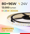 Striscia LED RGBW  “DYNAMIC RGBW” - 5 Metri - 176W - 140 LED/m - SMD2835 e SMD2835 Samsung CRI90 - RGB + Bianco Caldo 3000K